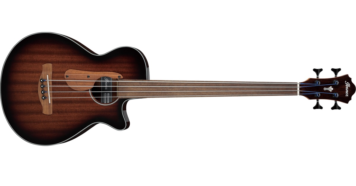 Ibanezのフィンガー・レスト装備のエレアコ・ベースにフレットレス