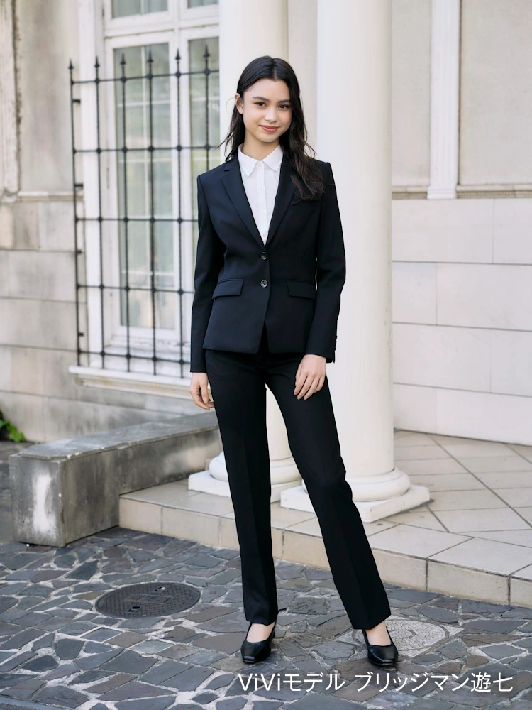 ウォッシャブル】ジャケット 2つボタン 黒無地 ビエラスティコ 無地