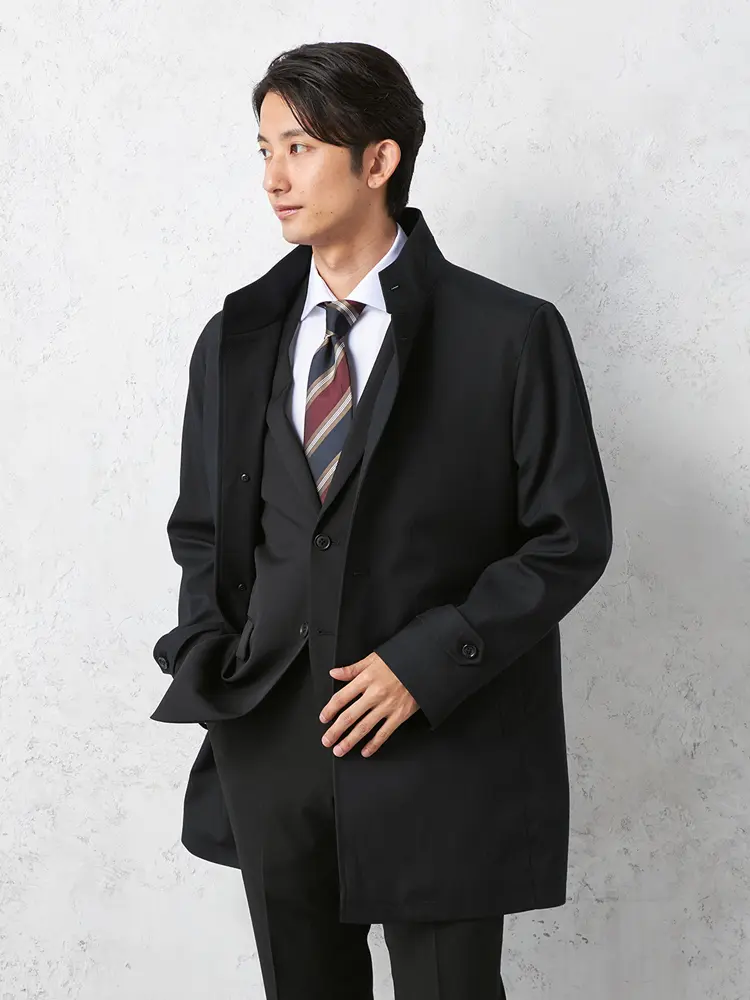 保温＆防水】フェイクウールスタンドカラーコート ライナー付 無地