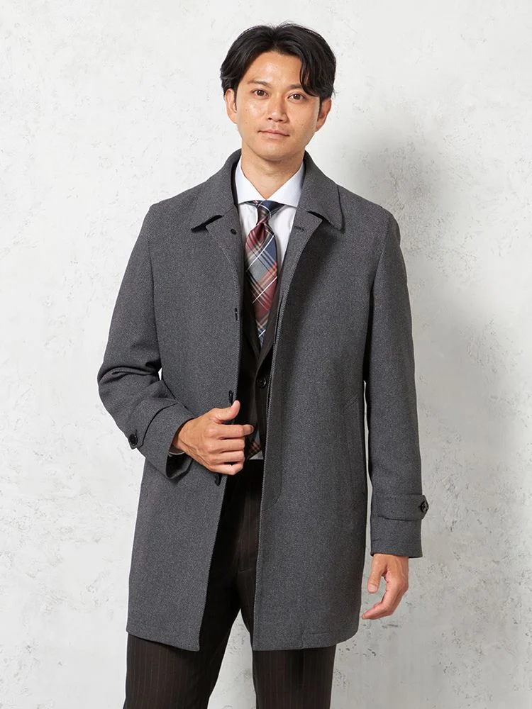 ネイビー 【ウールライク軽量素材】ステンカラーコート ライナー付 撥