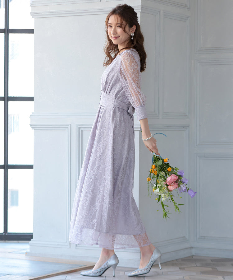 結婚式・お出かけワンピース｜ウエストタックレースドレス/22321152
