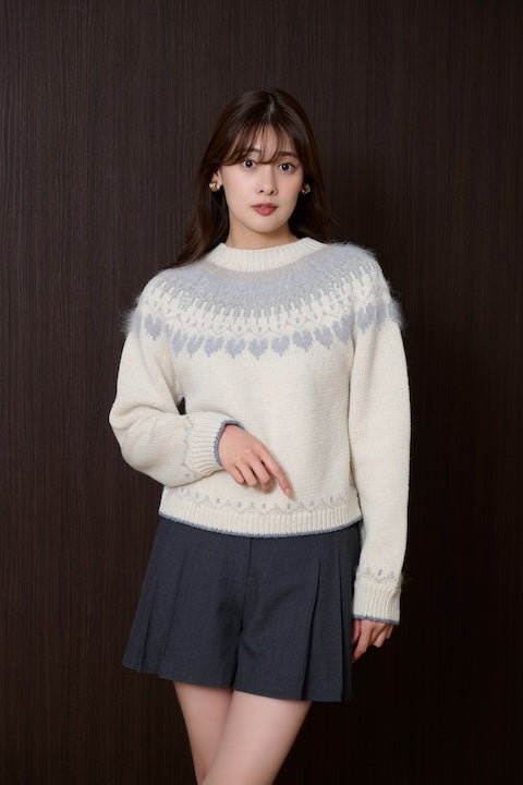 black / espresso / vanilla / light gray] Heart Fair Isle Knit Pullove