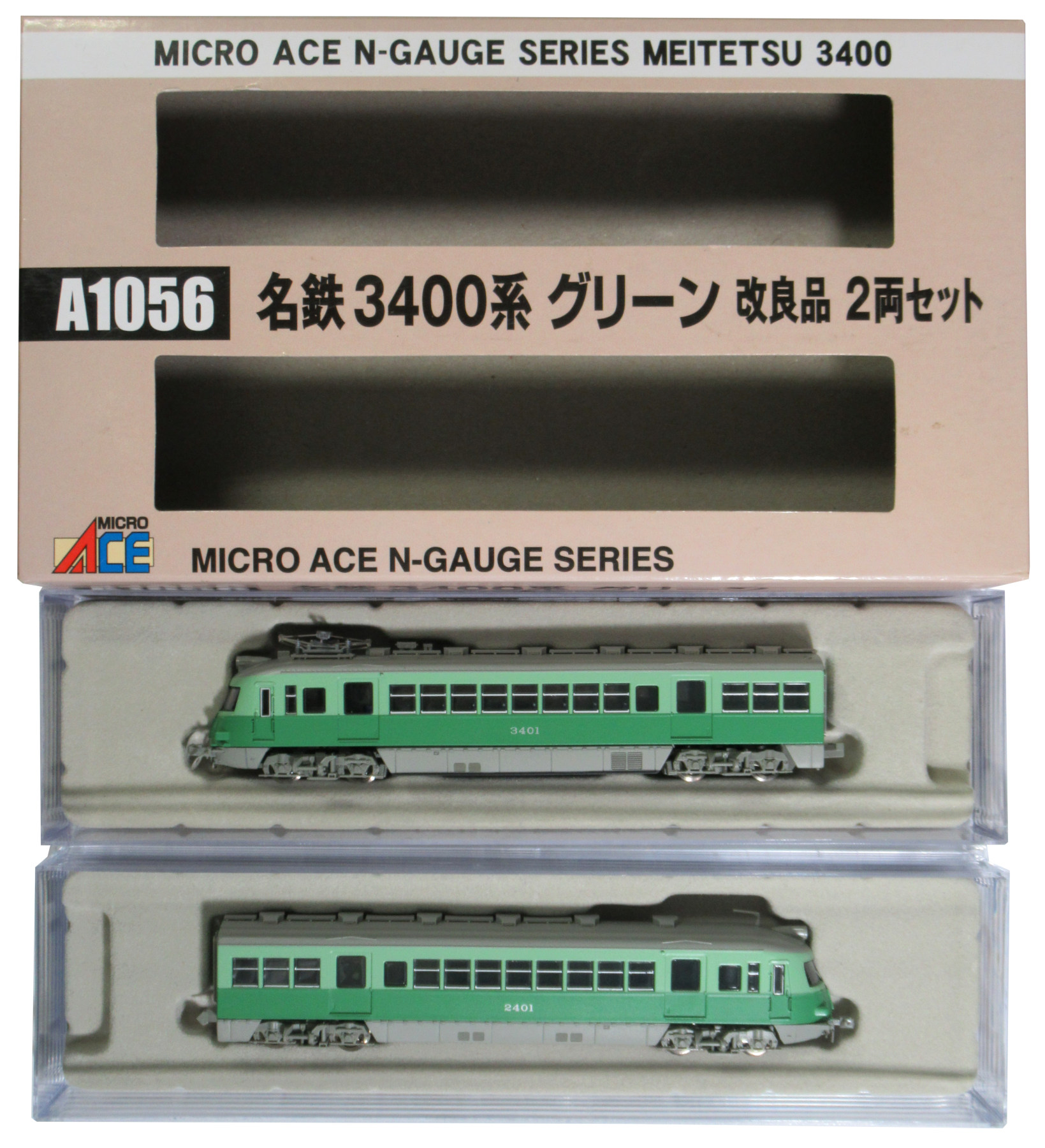公式]鉄道模型(A1056名鉄 3400系 グリーン 改良品 2両セット)商品詳細