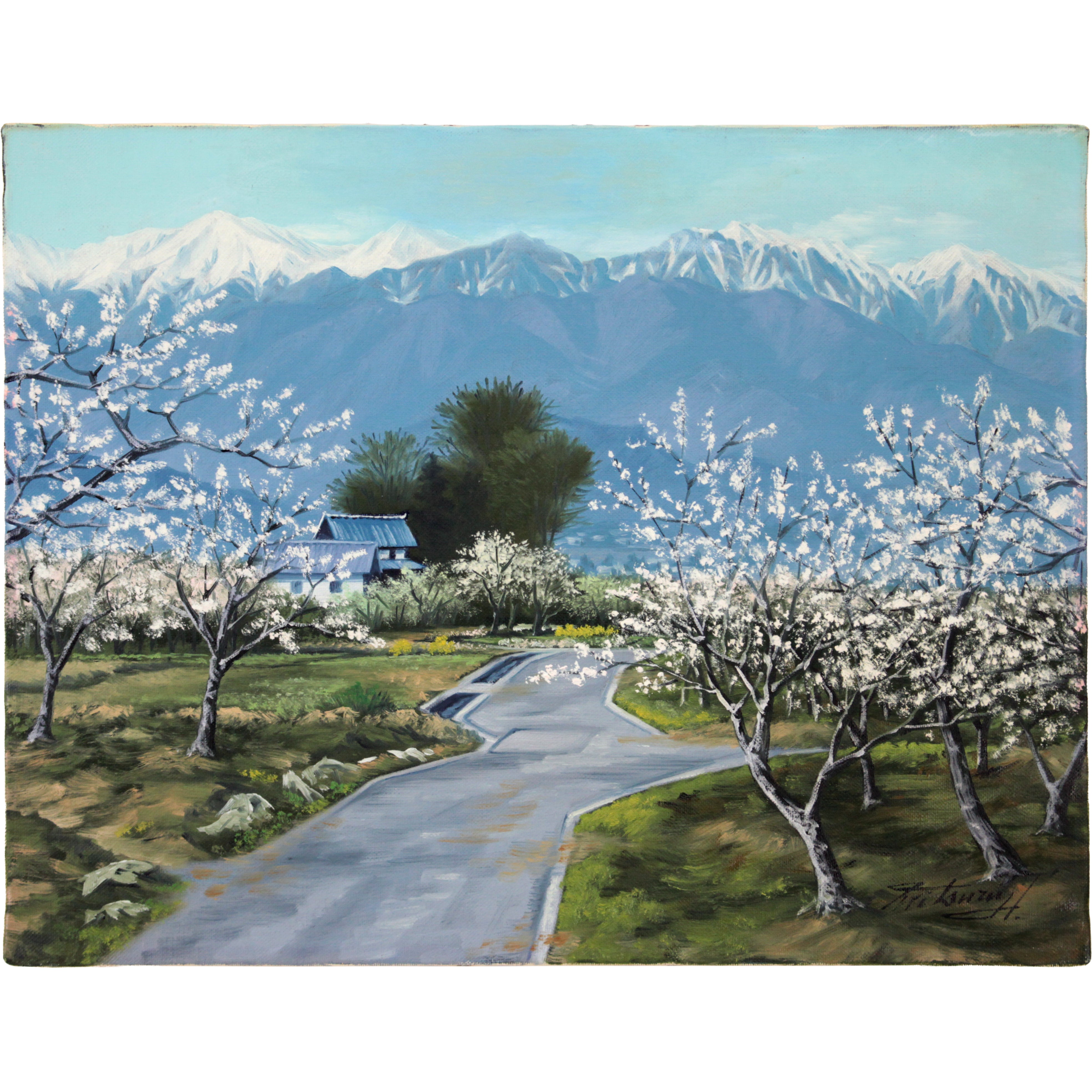 半澤満 『春陽甲府（御坂町）』 油彩画 - 北海道画廊