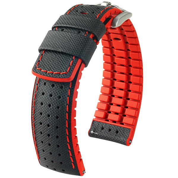 Hirsch Robby Black Red Sailcloth Quick-Release Watch Strap
