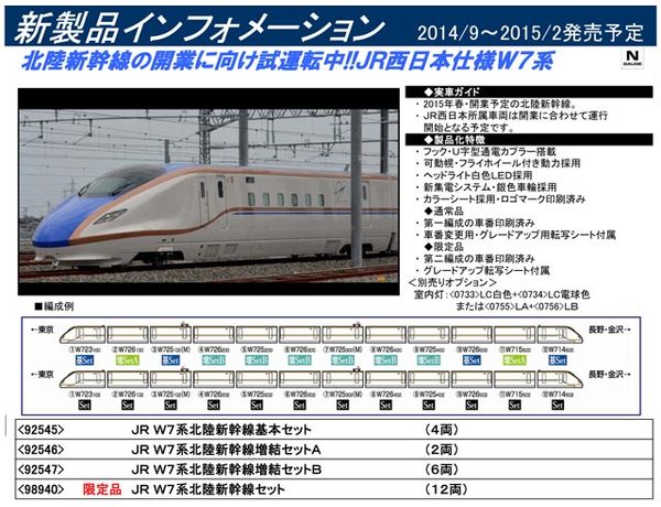 最終価格　TOMIX北陸新幹線w7系12両セット限定品 公式]鉄道模型(98940JR W7系 北陸新幹線 12両セット)商品詳細｜TOMIX