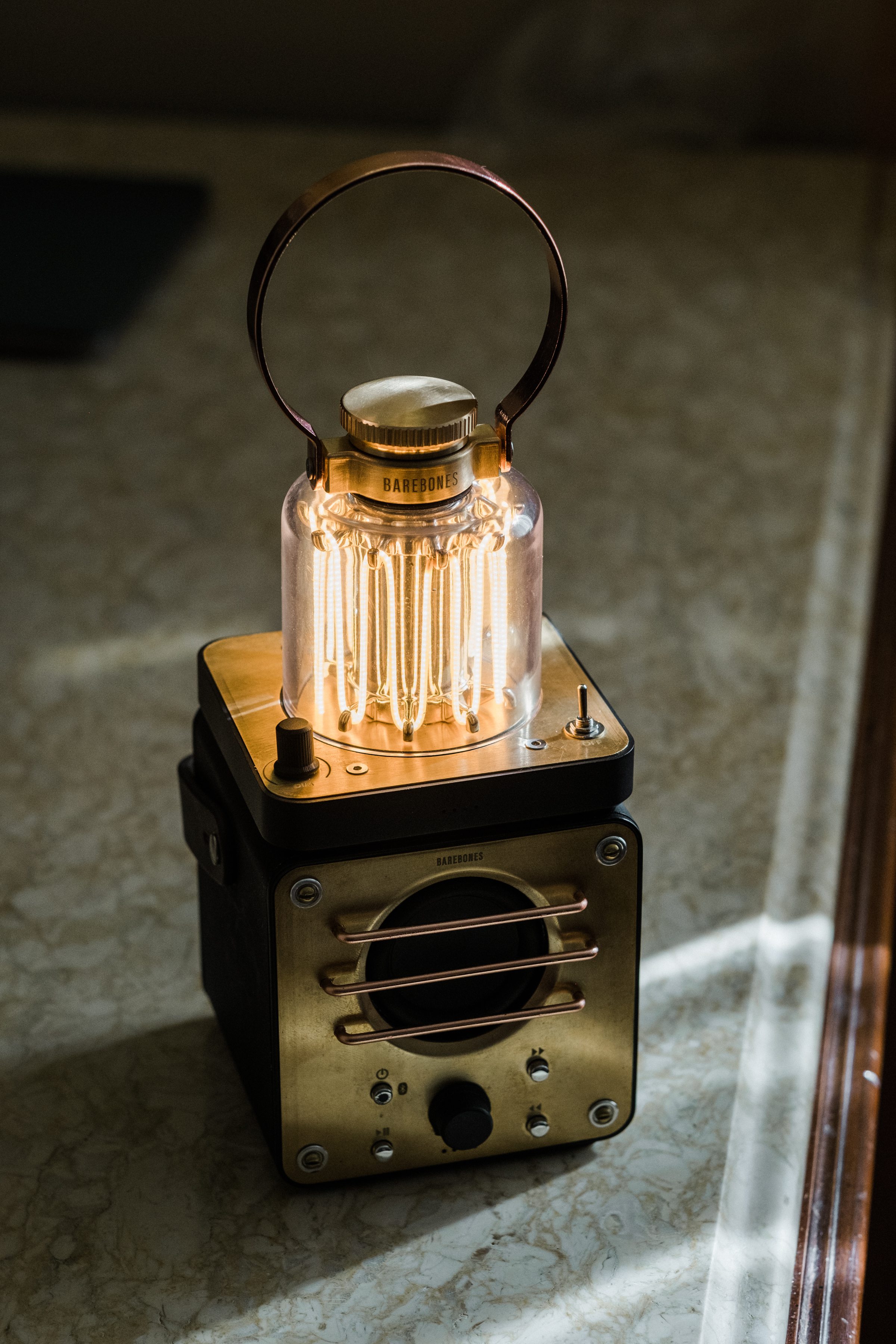 Barebones Block Tower Lantern - Gold | Lighting | Huckberry