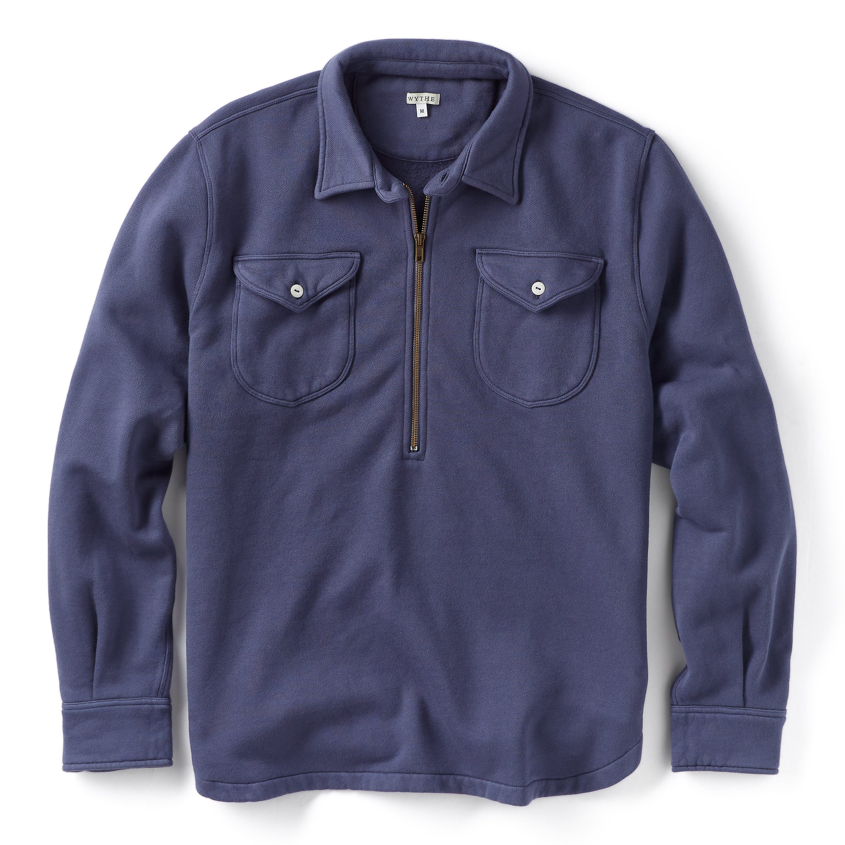 Wythe New York Half Zip Collared Sweatshirt - Faded Navy | Quarter