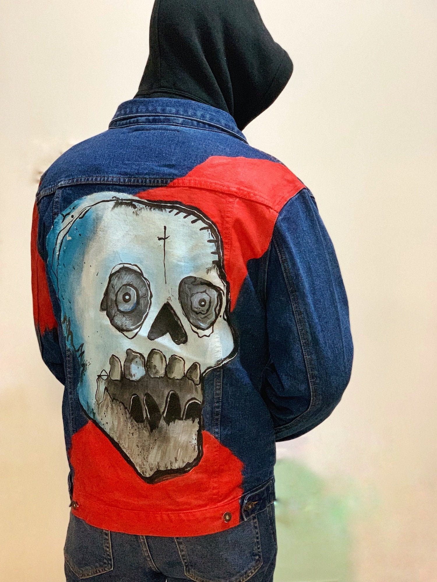Lil Peep Hand Painted Skull Denim Jacket Custom Art Jacket Goth - Etsy
