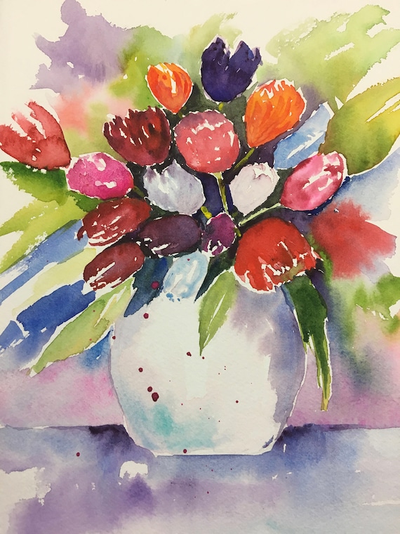 花の水彩画、花の芸術、花瓶の花の絵画 - Etsy 日本