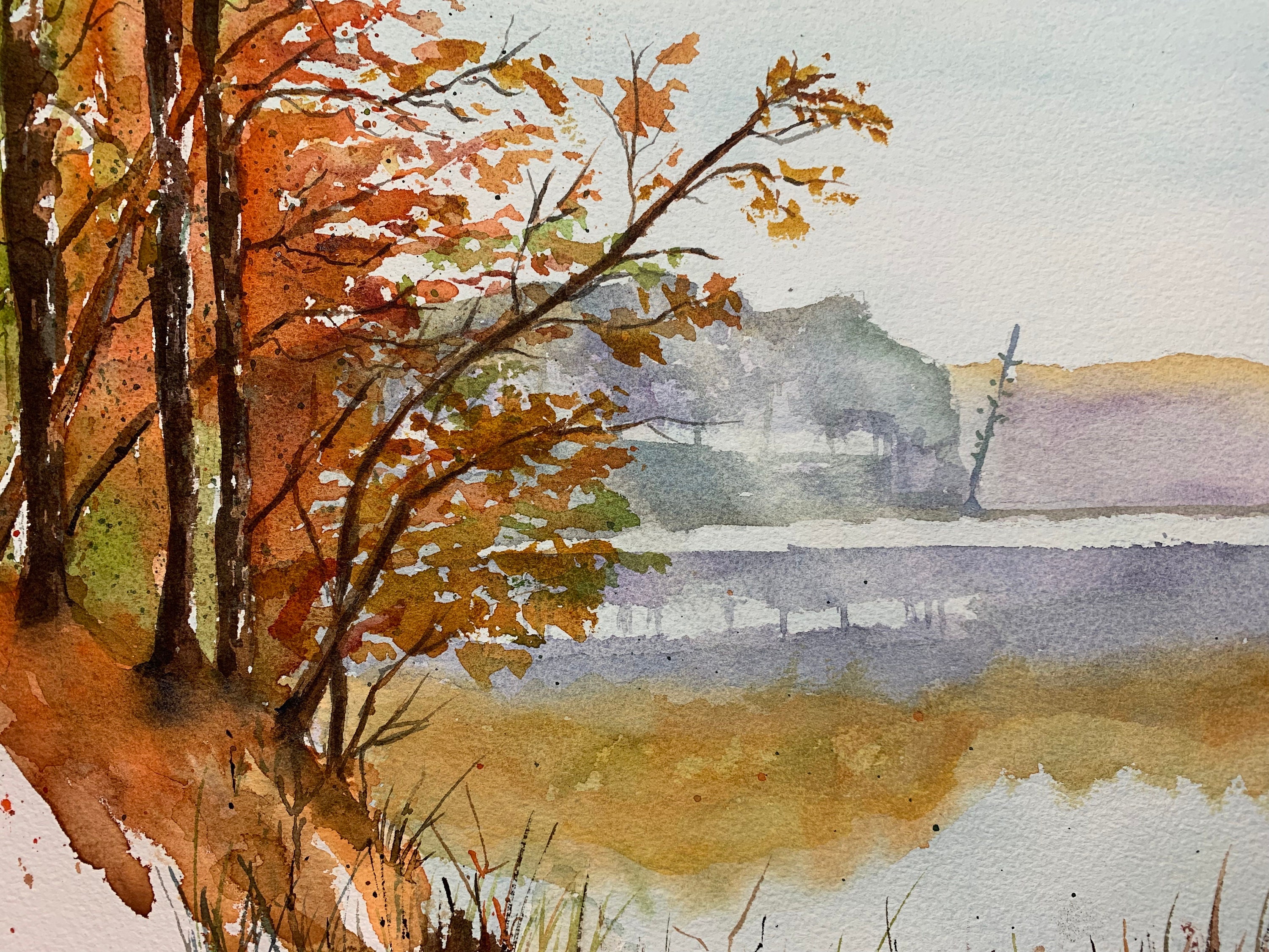 水彩画の秋の風景画、秋の風景画 - Etsy 日本