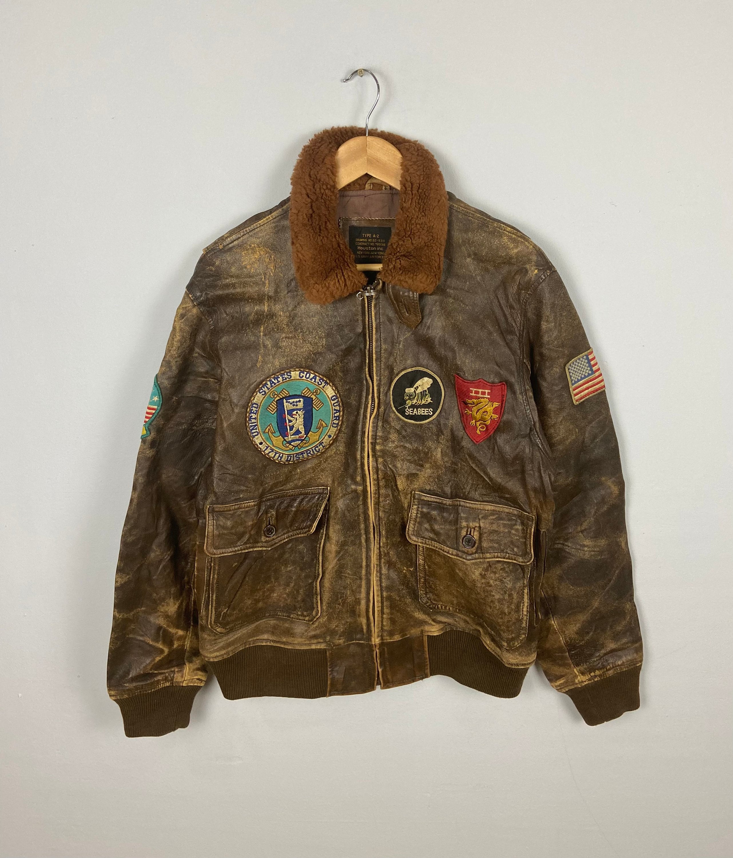 Vintage Type A-2 Flyers Leather Jacket Large 1990s A-2 Houston Us