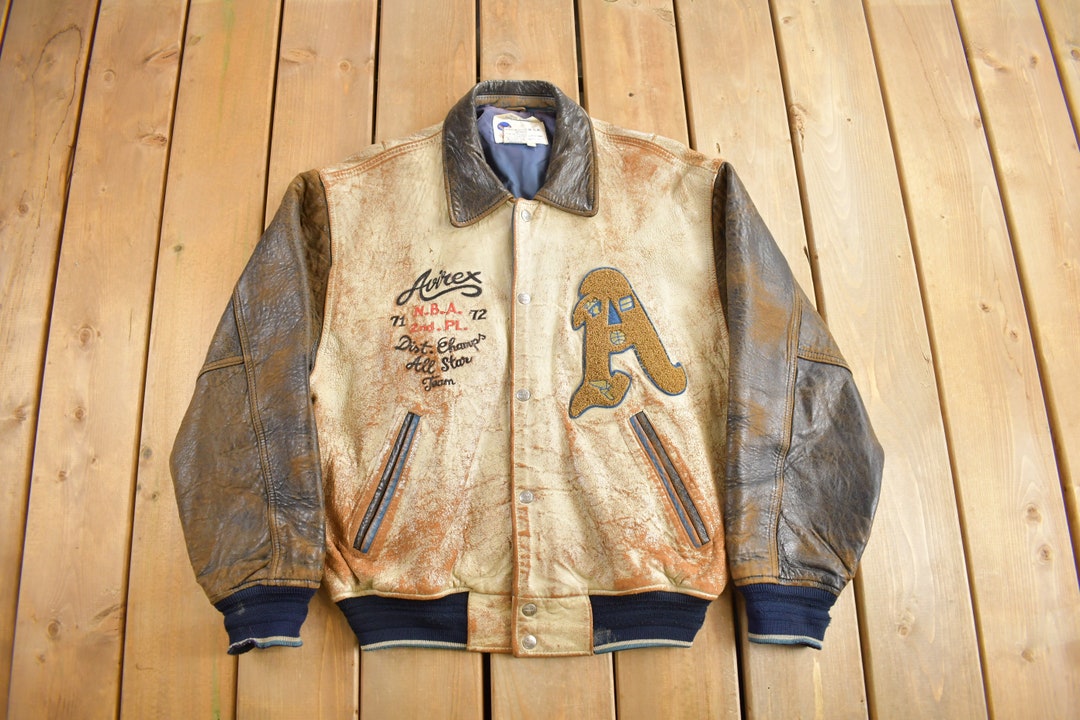 Vintage 1990s Avirex USA Genuine Leather Varsity Jacket / Avirex