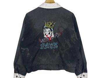 90s Stray Cats Acid Wash Zipper Jacket - Rockabilly Rock N Roll