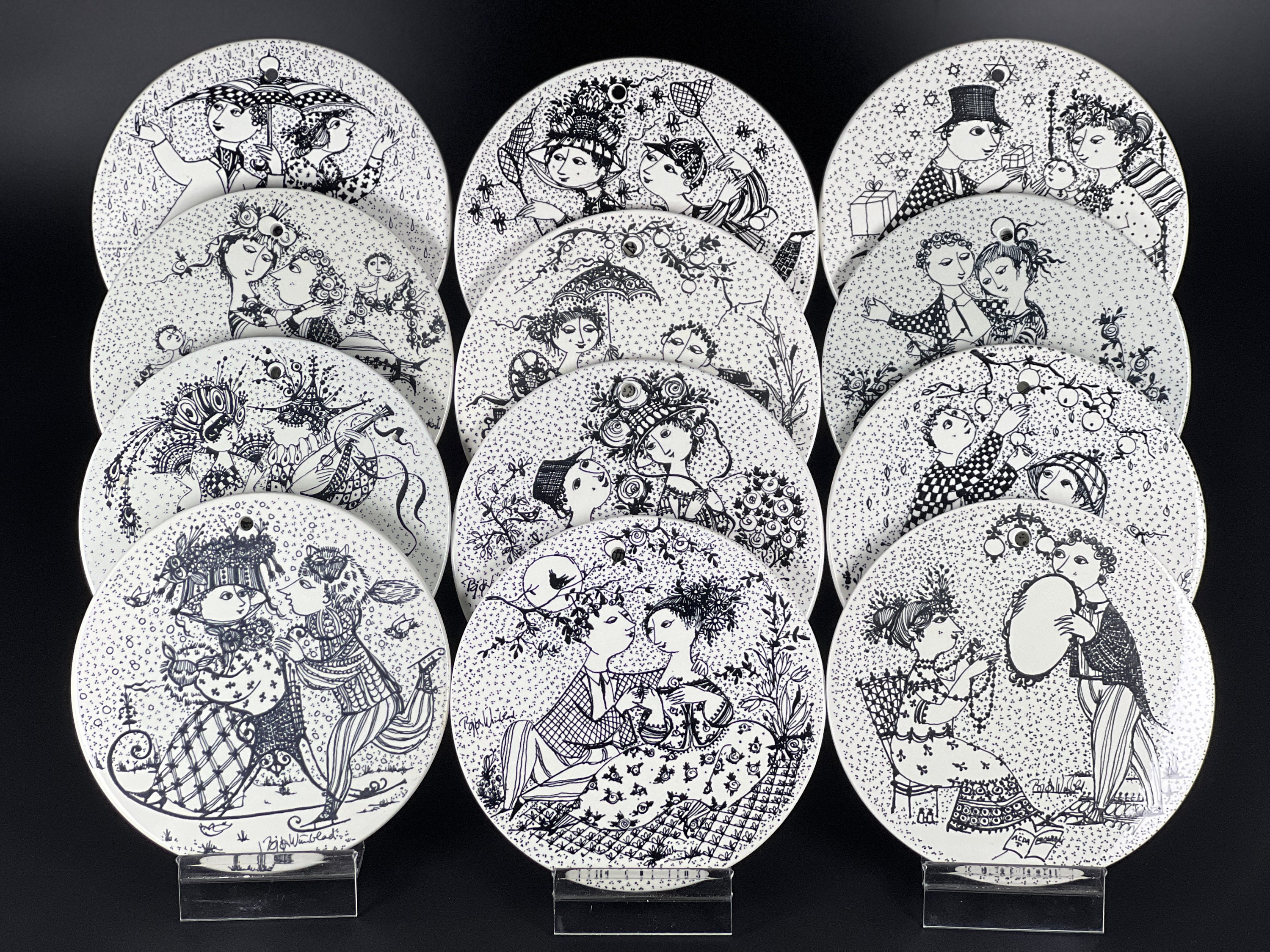 Bjorn Wiinblad NYMOLLE Vintage Wall Plates, Months of Love