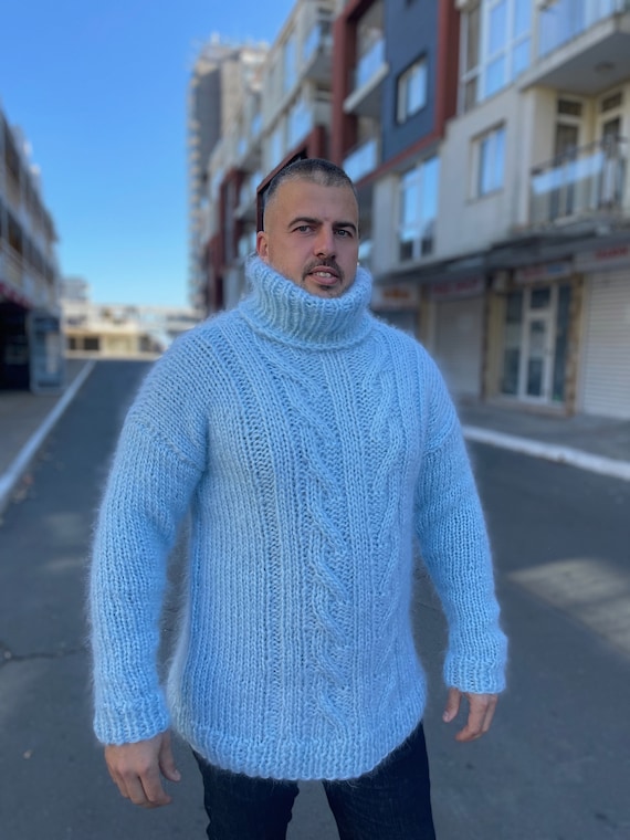 Mohair Jumper, Fashion Men in Fuzzy Mohair, Luxury Mohair Jumper