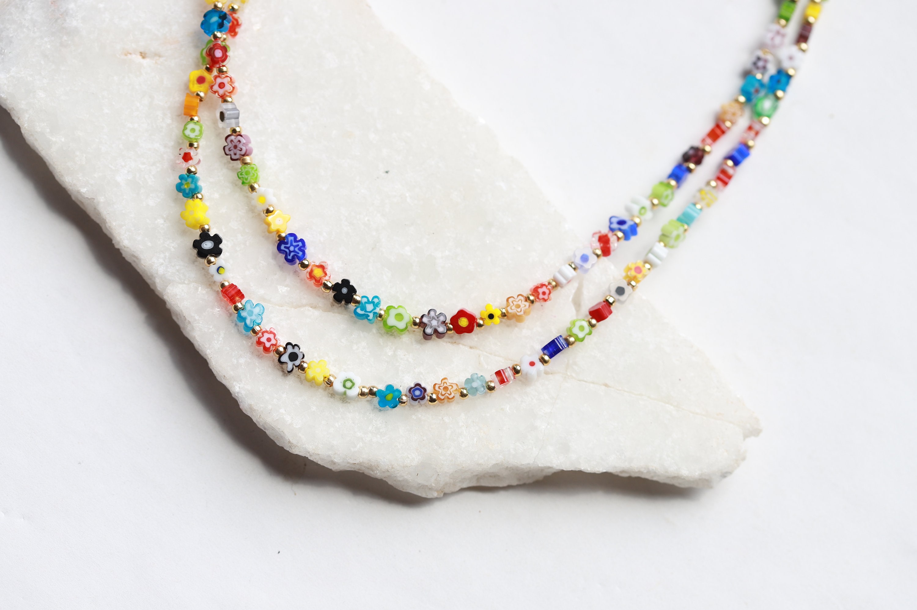 Rainbow Daisy Choker, Flower Glass Bead Necklace | GBN-106 - Etsy