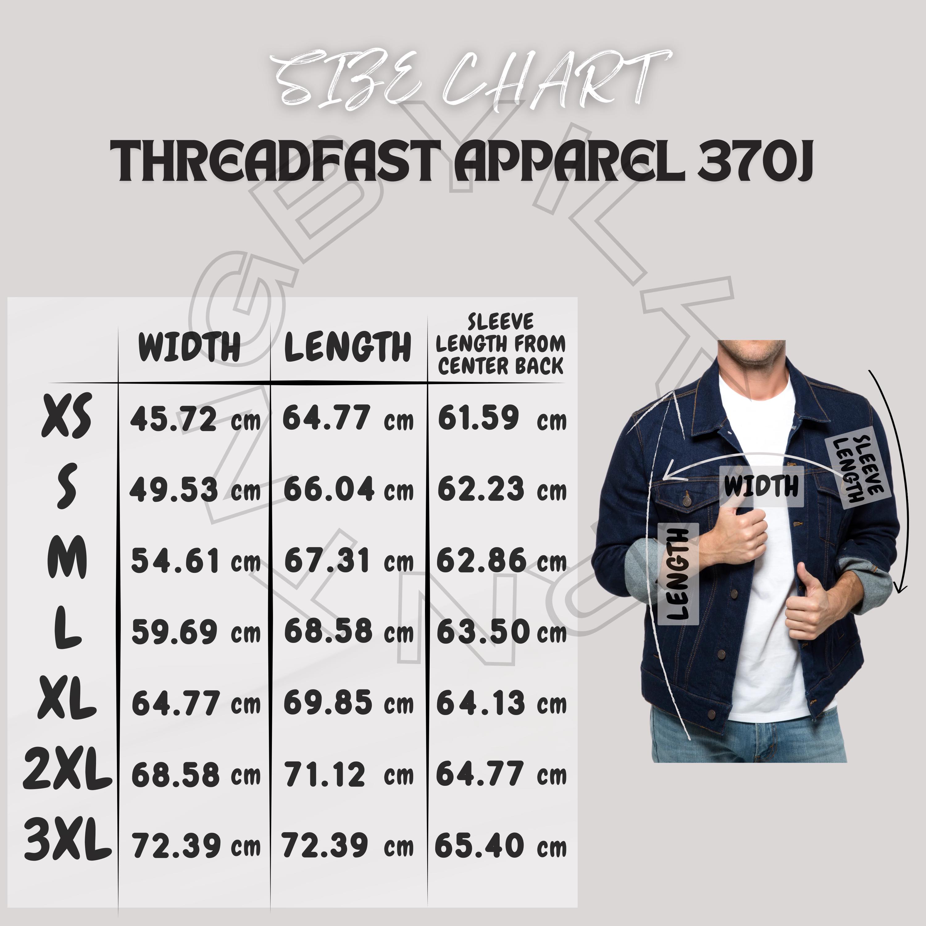 デニムジャケットのサイズ表 | Threadfast Apparel 370Jのサイズ表