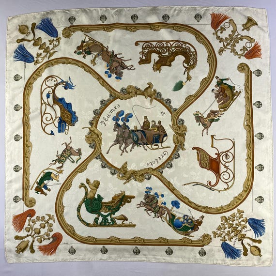 Vintage Hermes Plumes Et Grelots Silk Scarf Hermes Silk Muffler
