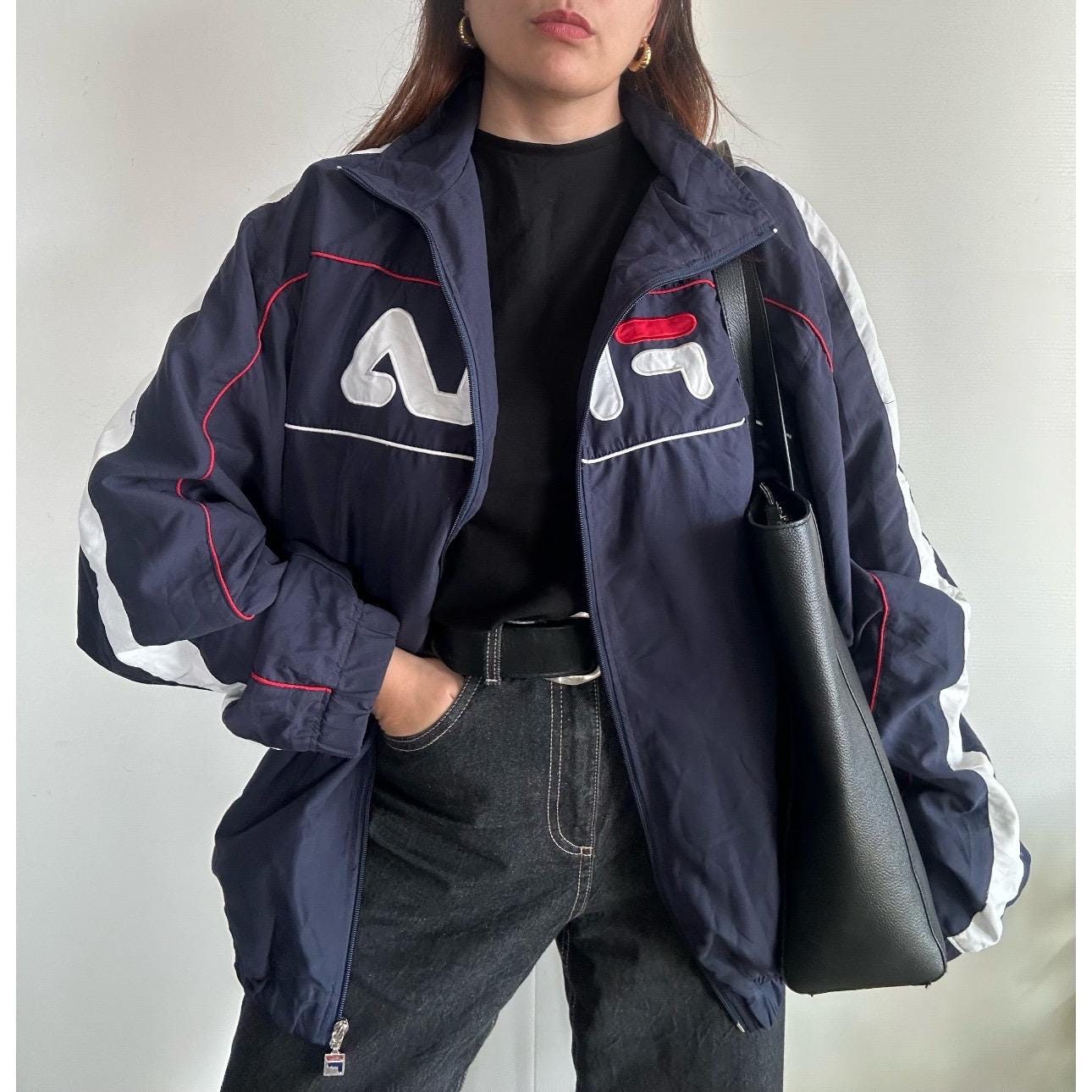 Vintage Fila Blue Jacket With Large Front Logo, Unisex, Oversize