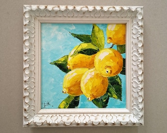 レモンリキュールの絵画：オリジナルインパスト油彩静物画、イタリア