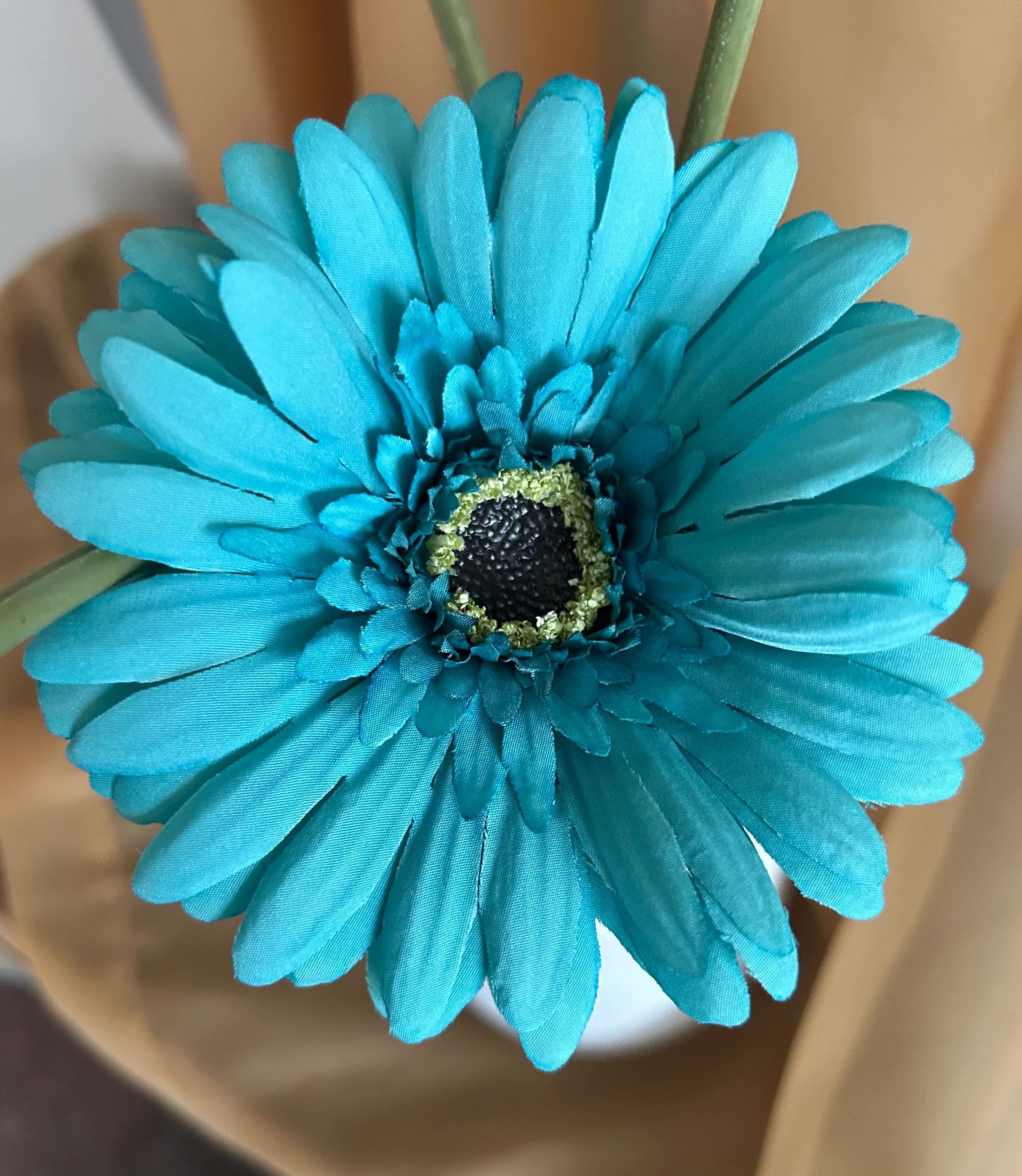 Vibrant Turquoise Teal Gerbera Daisy Stem – 24” Artificial Flowers