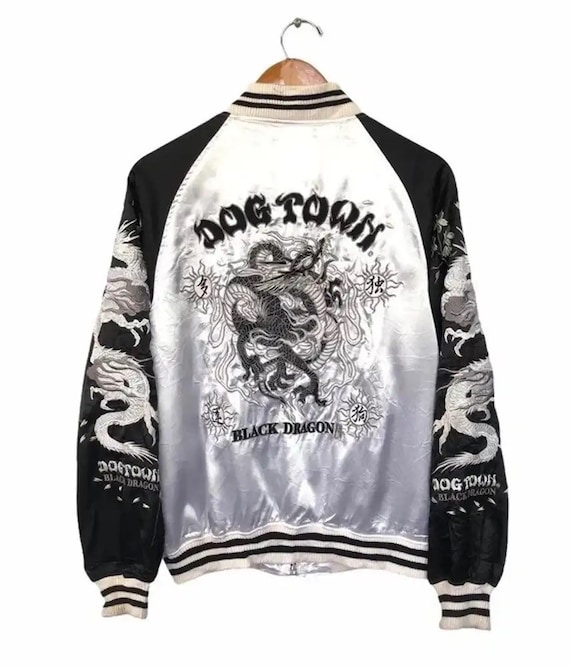 Rare Vintage Dogtown Black Dragon Sukajan Embroidery Satin Jacket