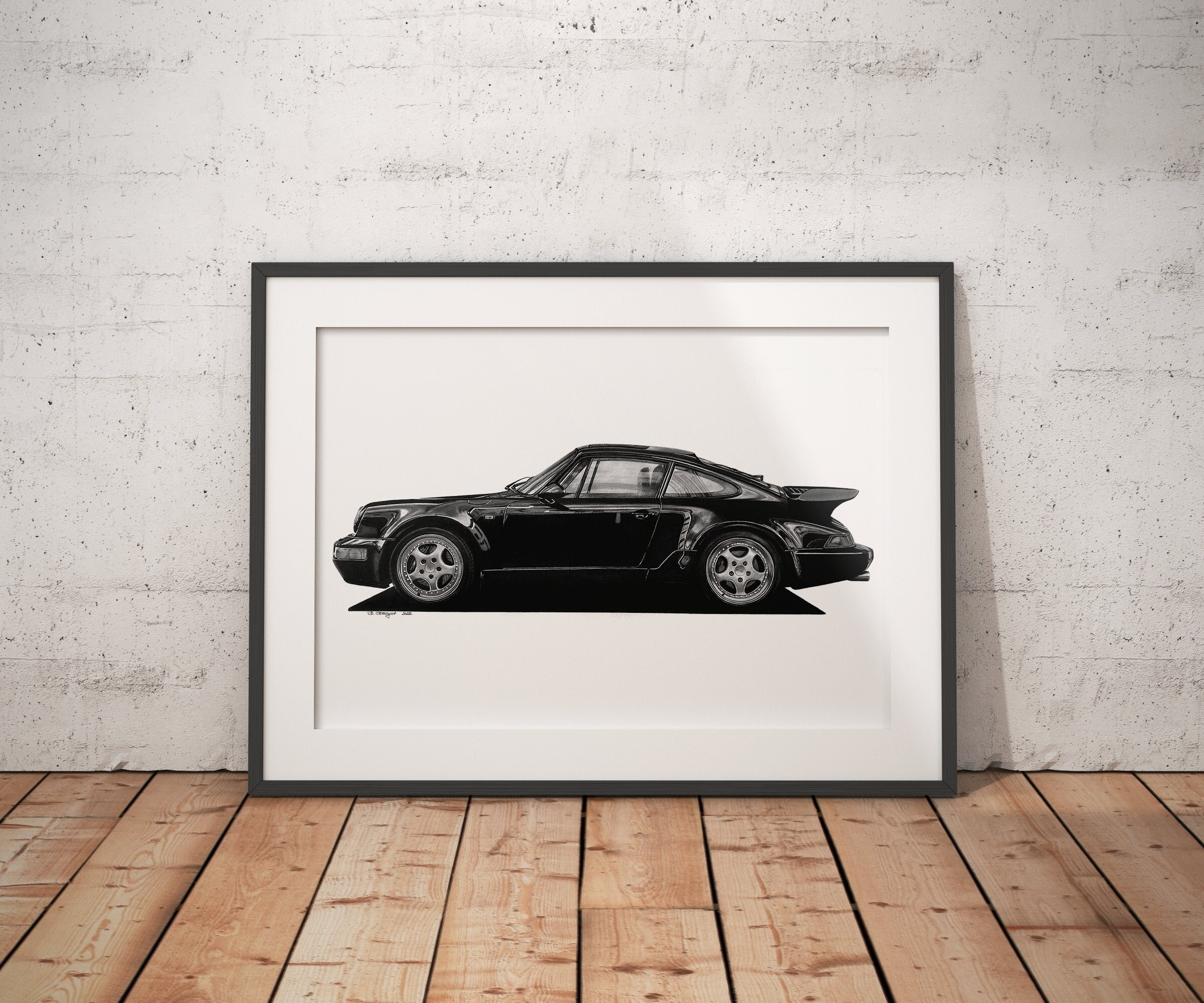 限定版の図面プリント |ポルシェ 911 964 ターボの図面 |クラシック
