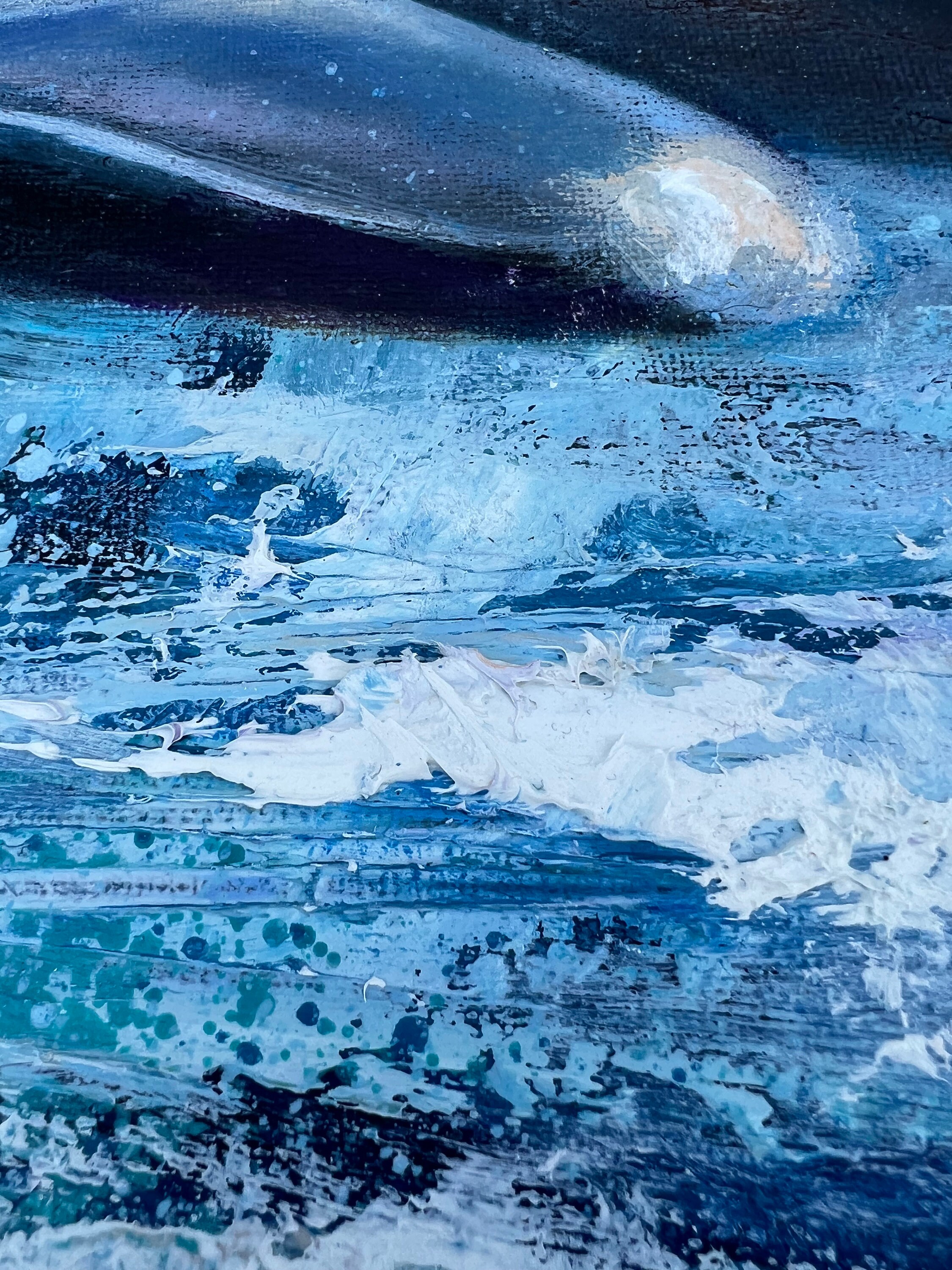 Blue Dolphin Family Seascape Original Oil Painting on Canvas Blue