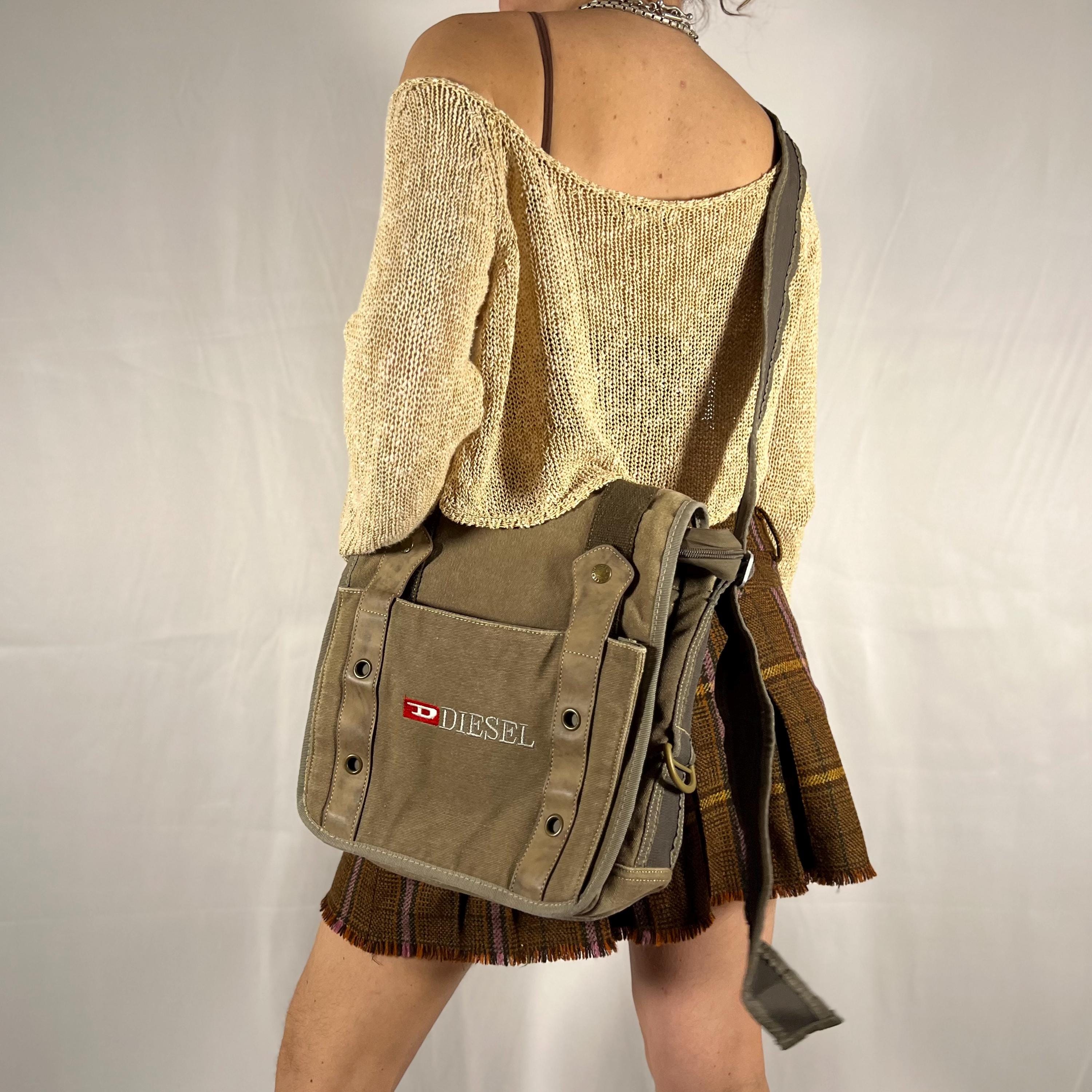 Y2K Diesel Utility Cargo Bag Canvas and Leather Techwear Unisex