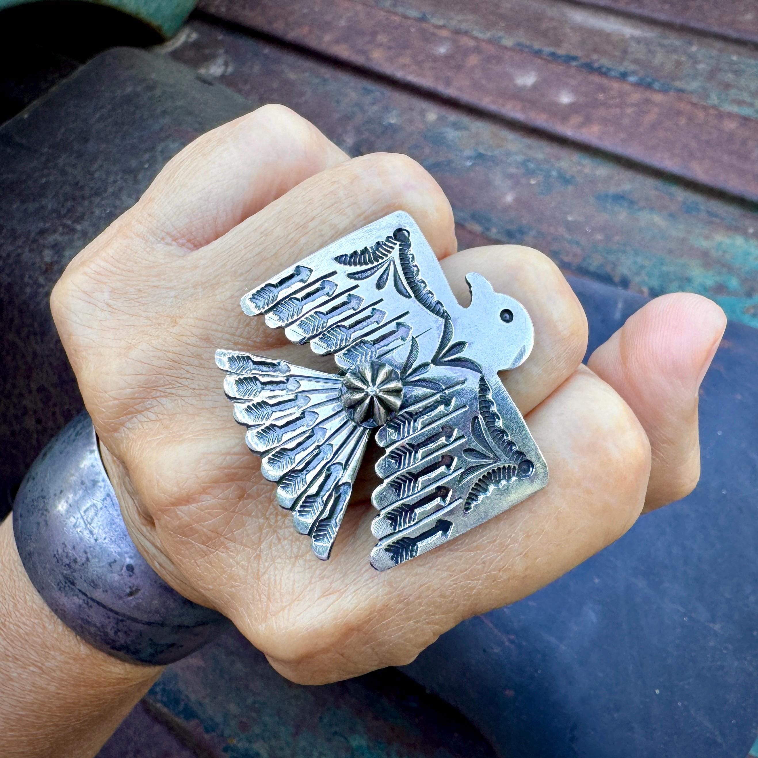 Navajo Sunshine Reeves Sterling Silver Thunderbird Ring Approx