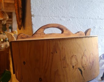 ヴィンテージ ノルウェー製曲げ木ケーキ型ボックス、1969 年製、素朴な