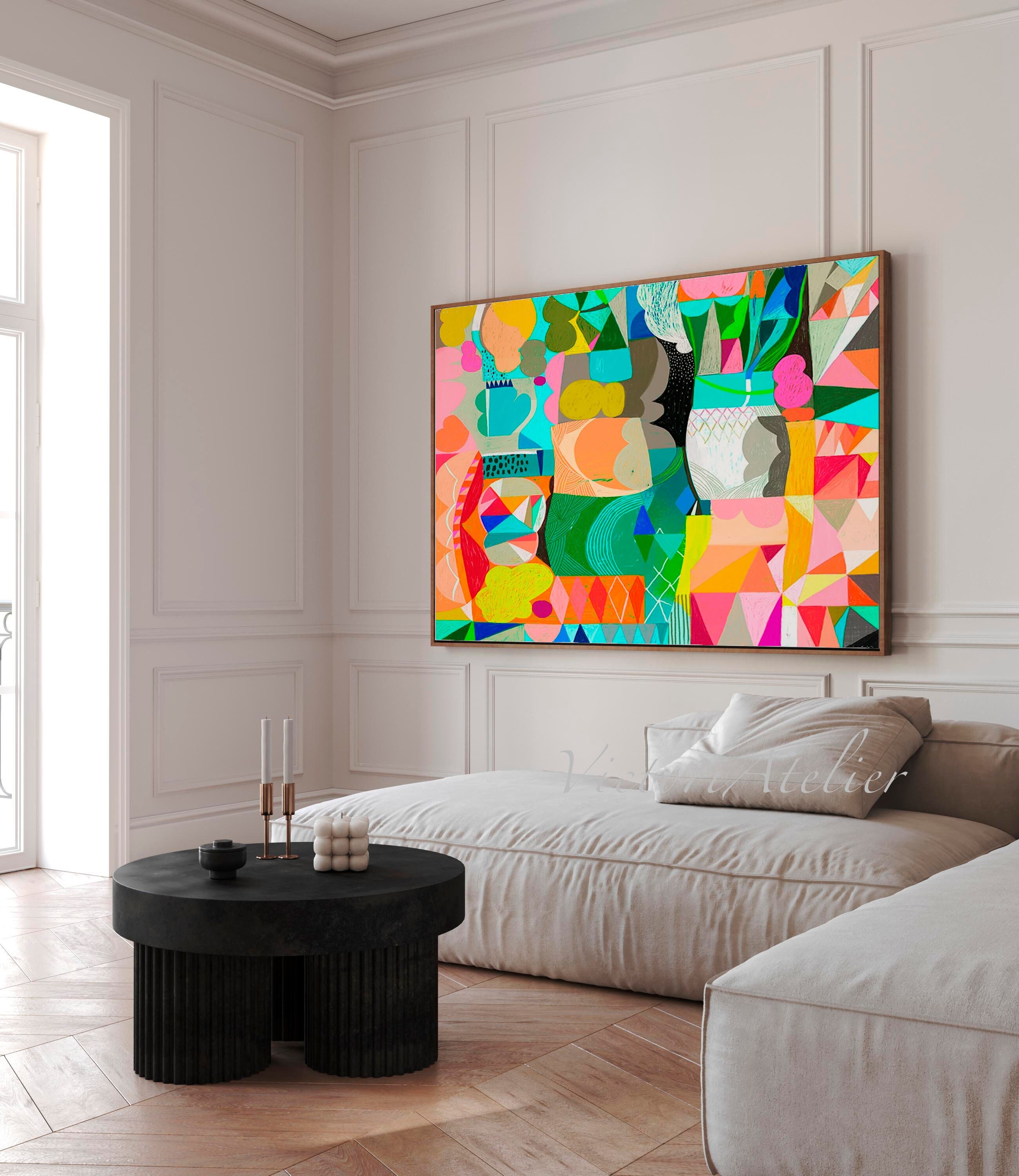 幾何学的抽象ジクレープリント、カラフルなモダンウォールアート