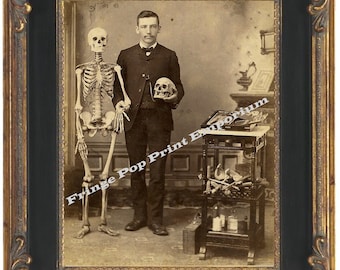 Victorian Medical Doctor With Skull & Skeleton Art Print 8 X 10