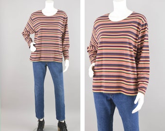 90s Striped Long Sleeve Top, Primary Colors Grunge Shirt, Women's