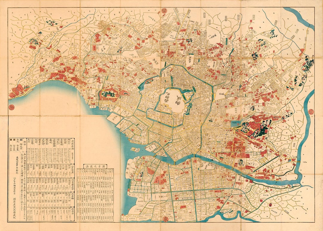 Tokyo Map 1860, Vintage Map of Tokyo, Japan in High Resolution