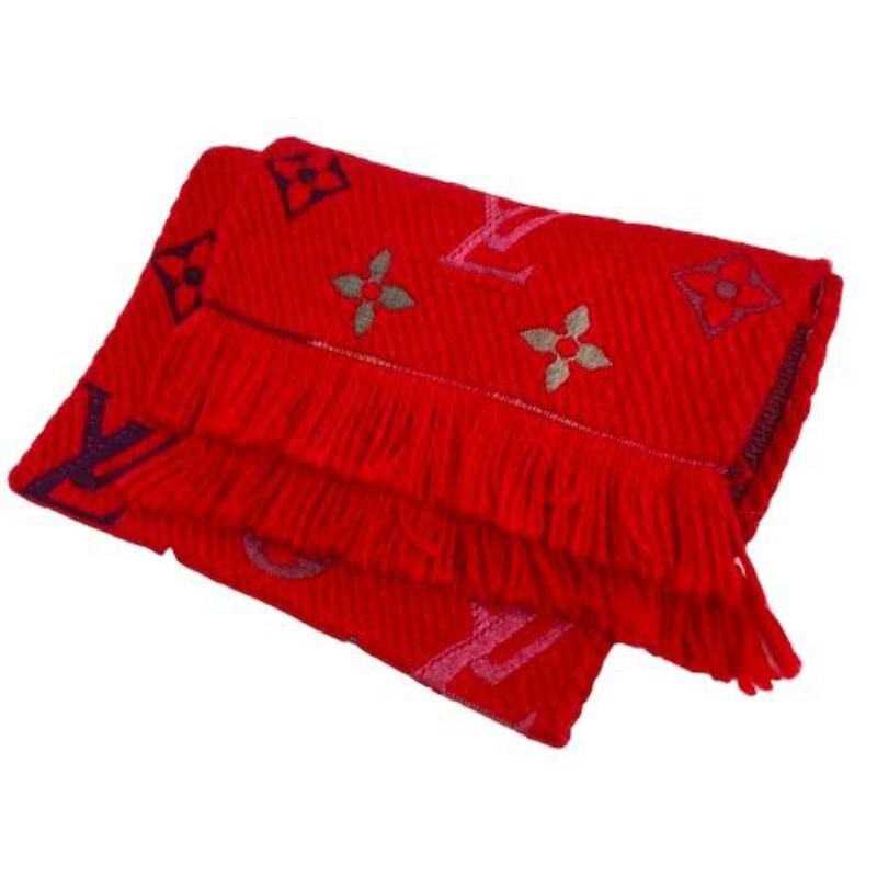 LOUIS VUITTON 413287 Scarf Echarpe Logomania Wool Blend Silk Blend
