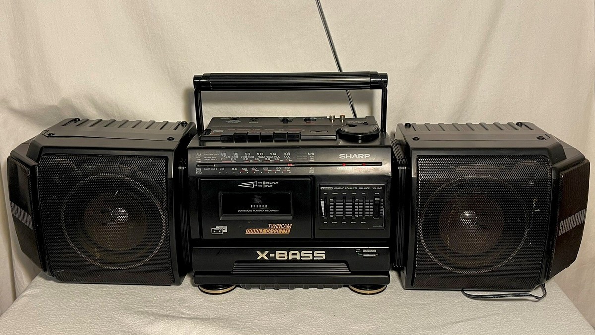 SHARP WF-T380 AM FM SW RADIO DUAL CASSETTE BOOMBOX X-BASS | Black