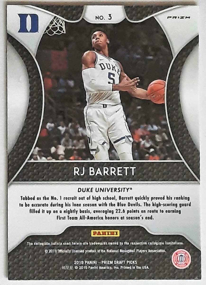 RJ Barrett 2019 Panini Prizm #3 Silver Prizm RC - New York Knicks