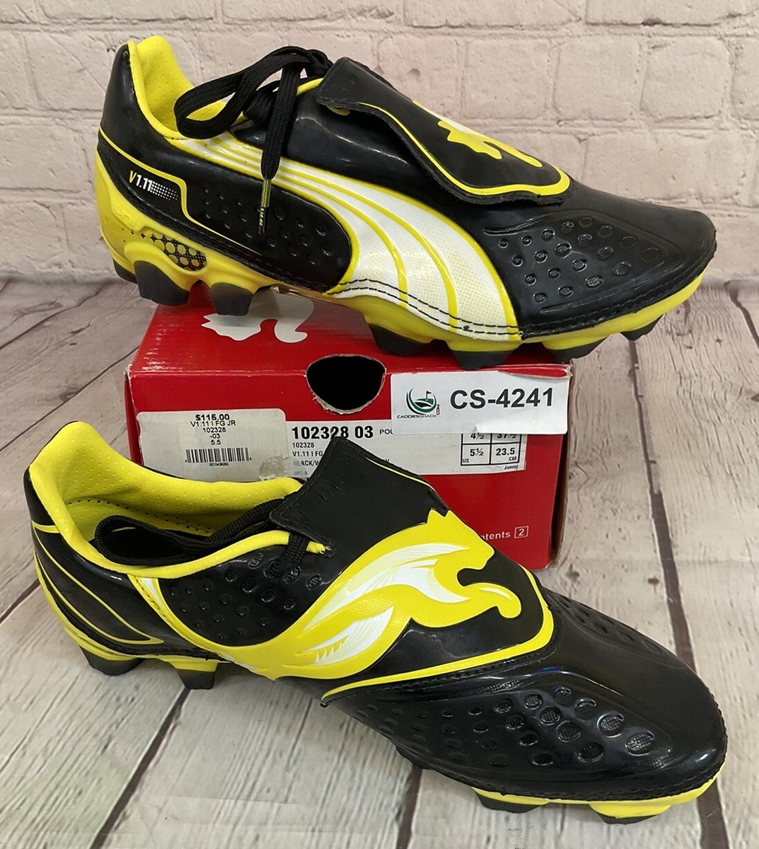 Puma V1.11 I FG JR Soccer Cleats Colors Black White Blazing Yellow