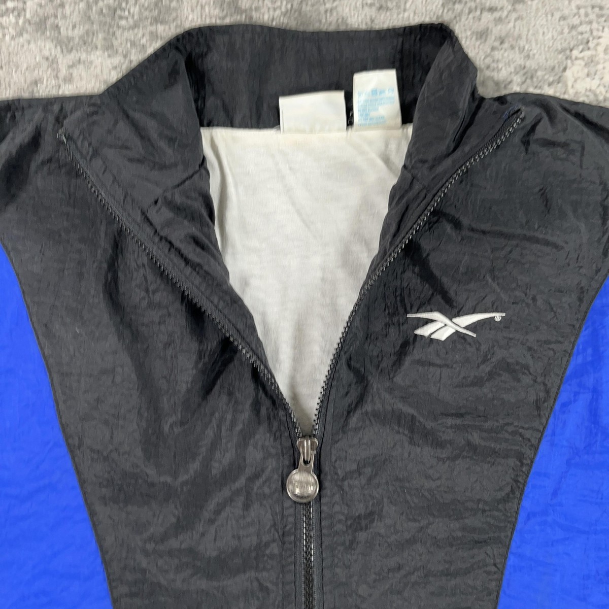 Vintage Reebok Jacket Mens Medium M Black Blue Full Zip