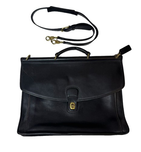 Coach Vintage 5265 Leather Briefcase Shoulder Bag Black Turn Lock