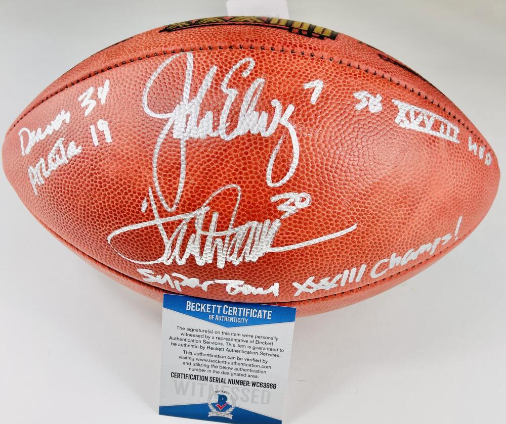 JOHN ELWAY TERRELL DAVIS SIGNED SUPER BOWL FOOTBALL XXXIII 33
