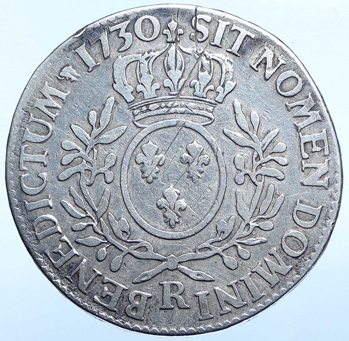 1730 R FRANCE King LOUIS XV French Antique Silver 1 Ecu 120 Sols