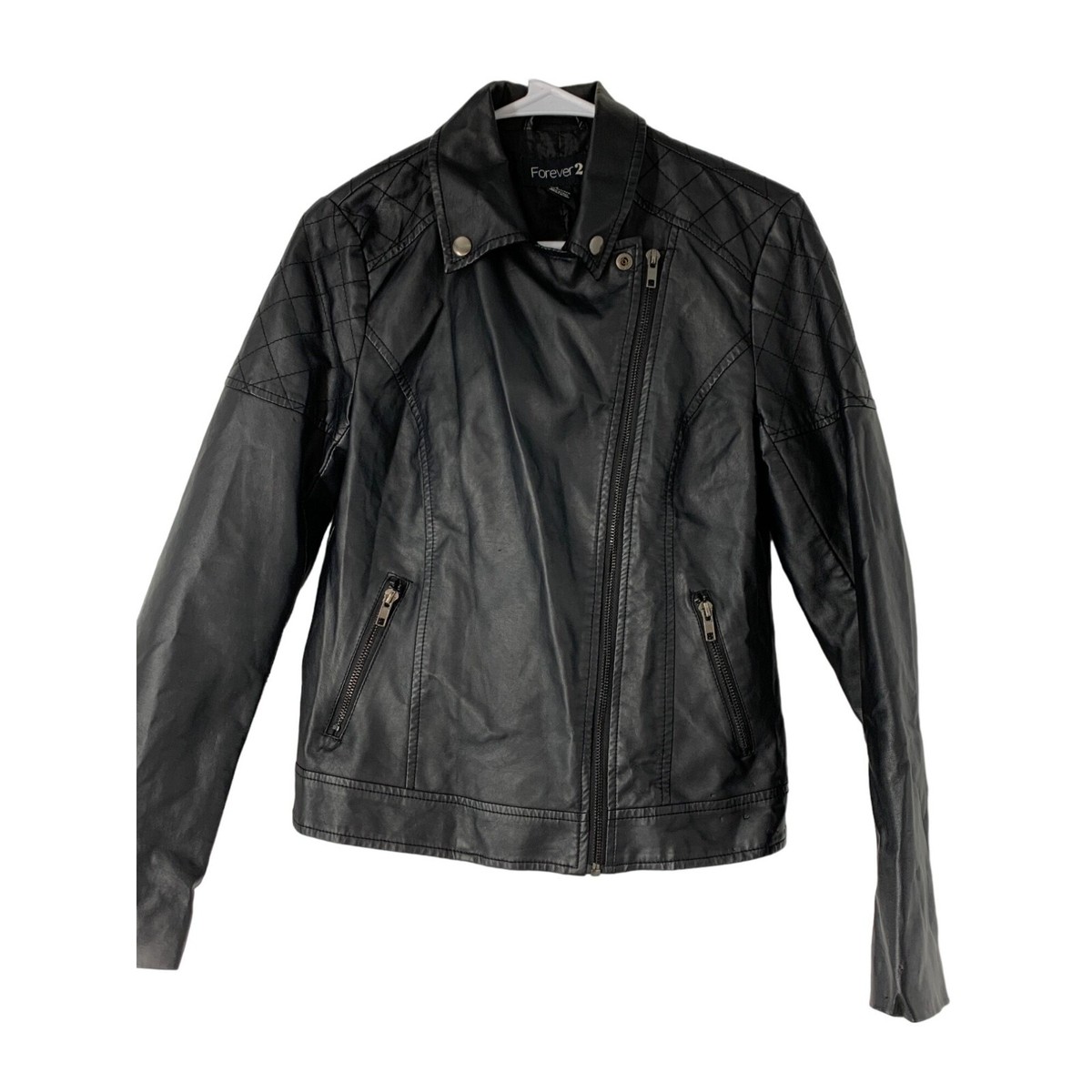 Women's Forever 21 Black Moto Vegan Faux Leather Jacket Size Small