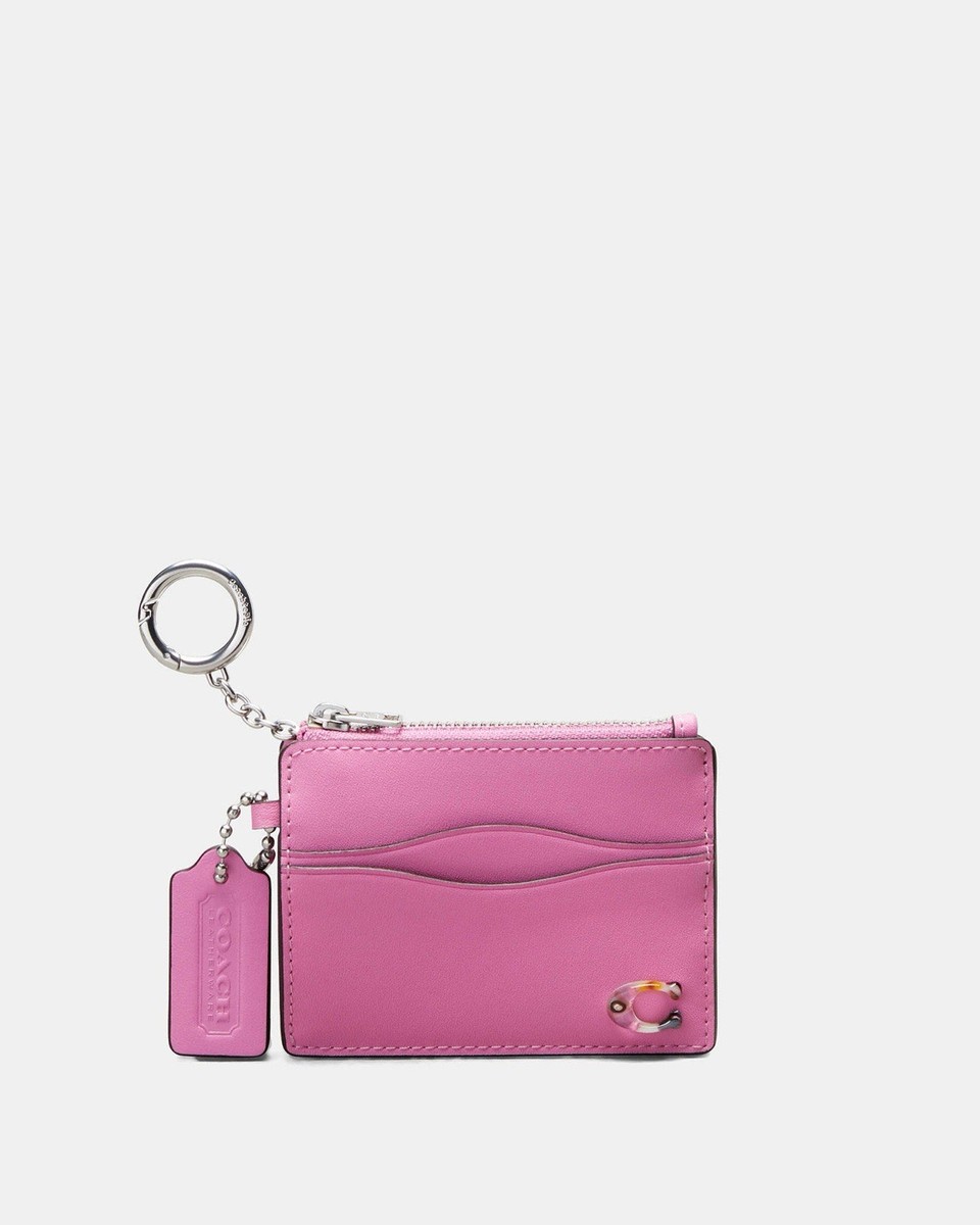 Coach Wavy Zip Card Case Wallet Coachtopia Pink Leather Key Ring