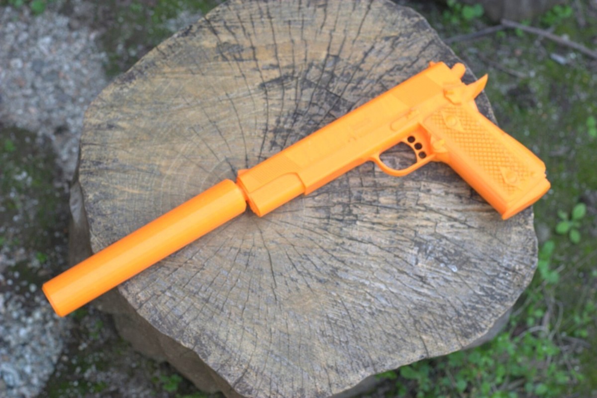 SW 1911 Pistol with Removable Silencer Replica - Assassin Hitman