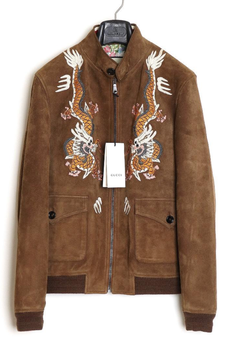 GUCCI Dragon-embroidery Suede Bomber Jacket 2017AW Dragon