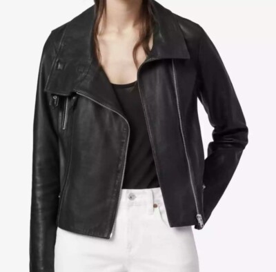 ALL SAINTS BALES BLACK LEATHER BIKER JACKET US Size 4 Preowned