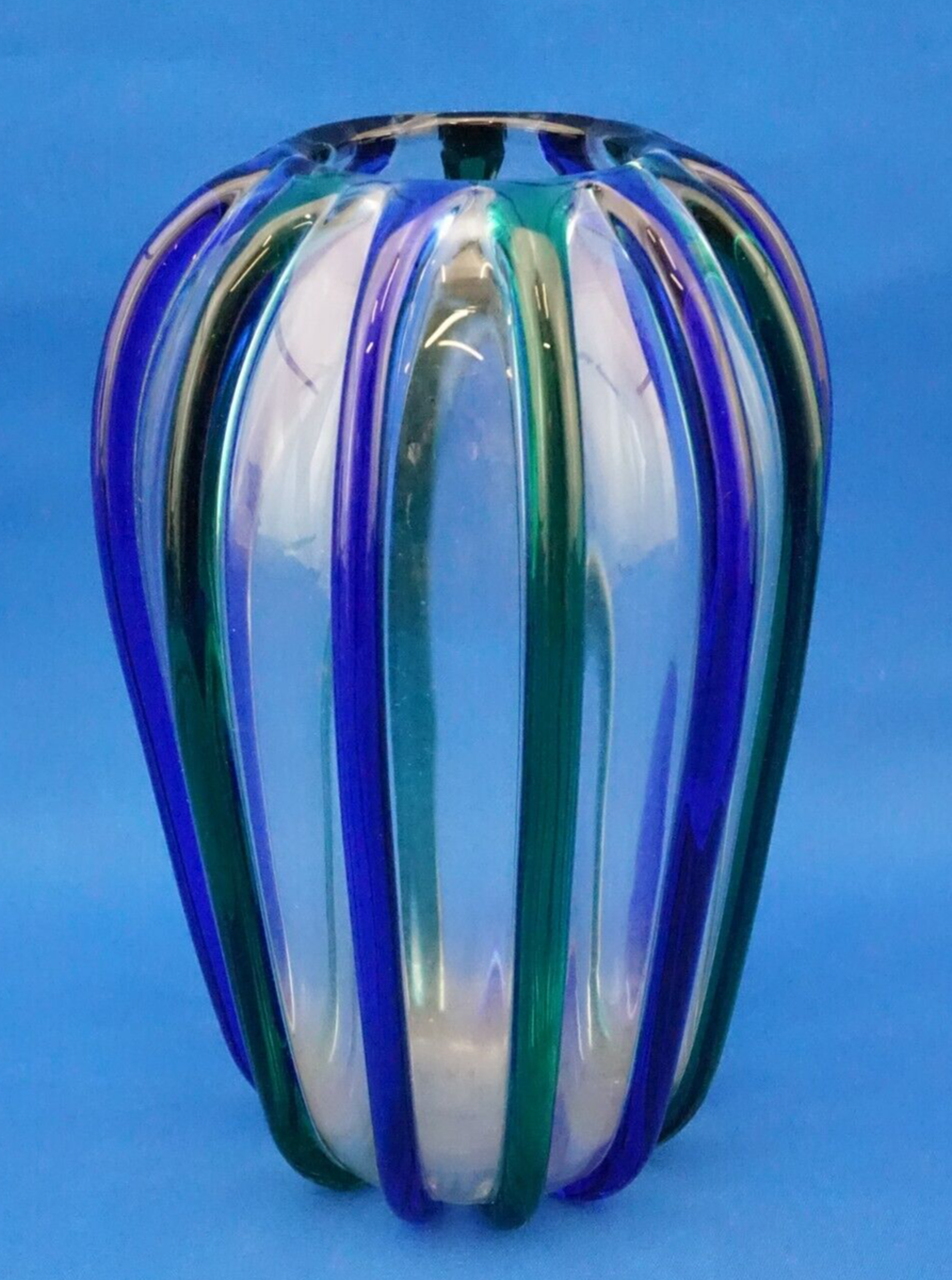 ARCHIMEDE SEGUSO vaso costole vetro soffiato MURANO VENEZIA 1900